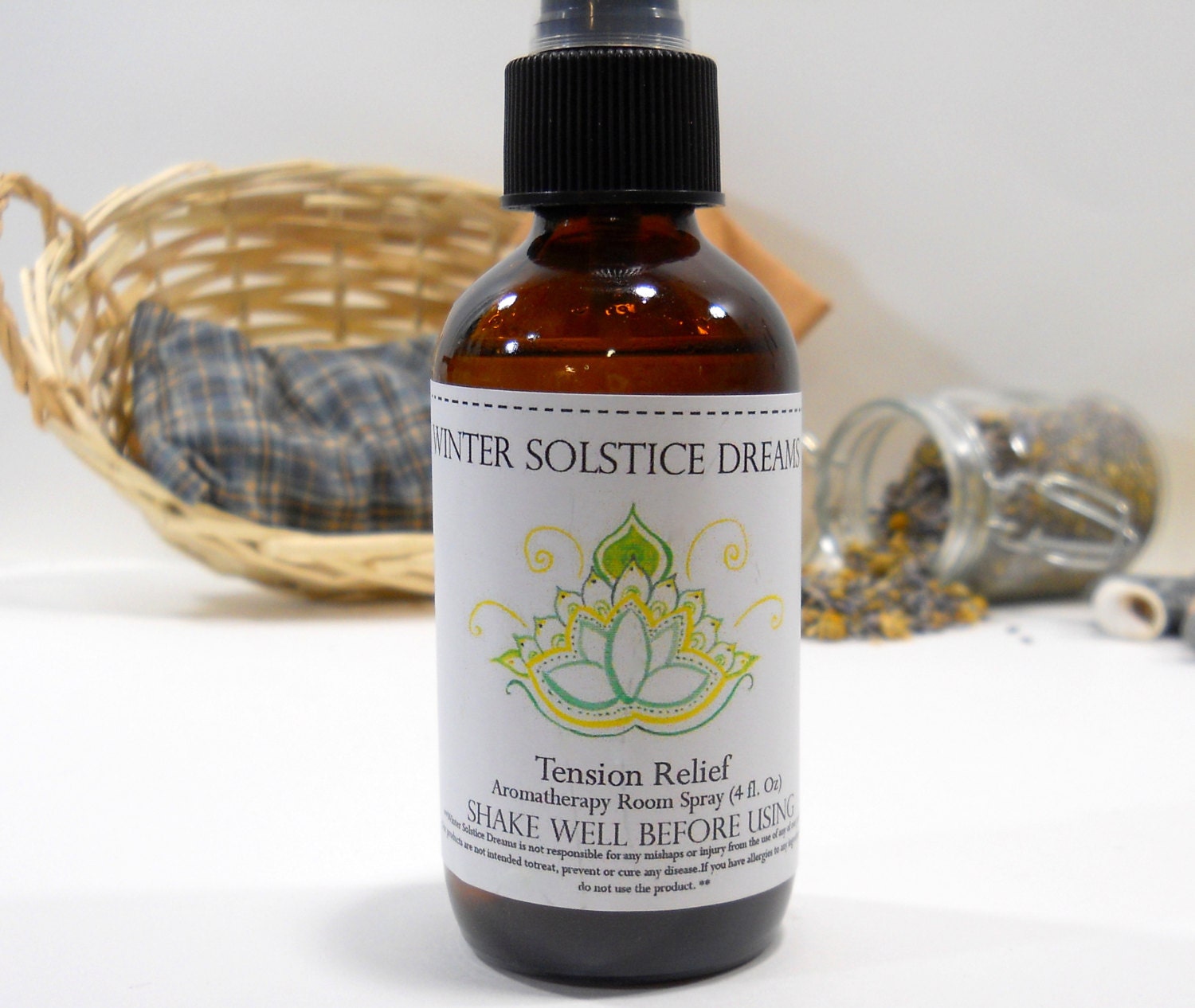 Organic TENSION RELIEF Room and Linen Spray - 4 oz  Organic Lavender Peppermint Chamomile Room Spray, Amber Glass Bottle