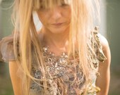 Ready to Ship- Silver Siren Dress. Beaded Lace Long Silk Dress. Unconventional Long Green Silk Dress
