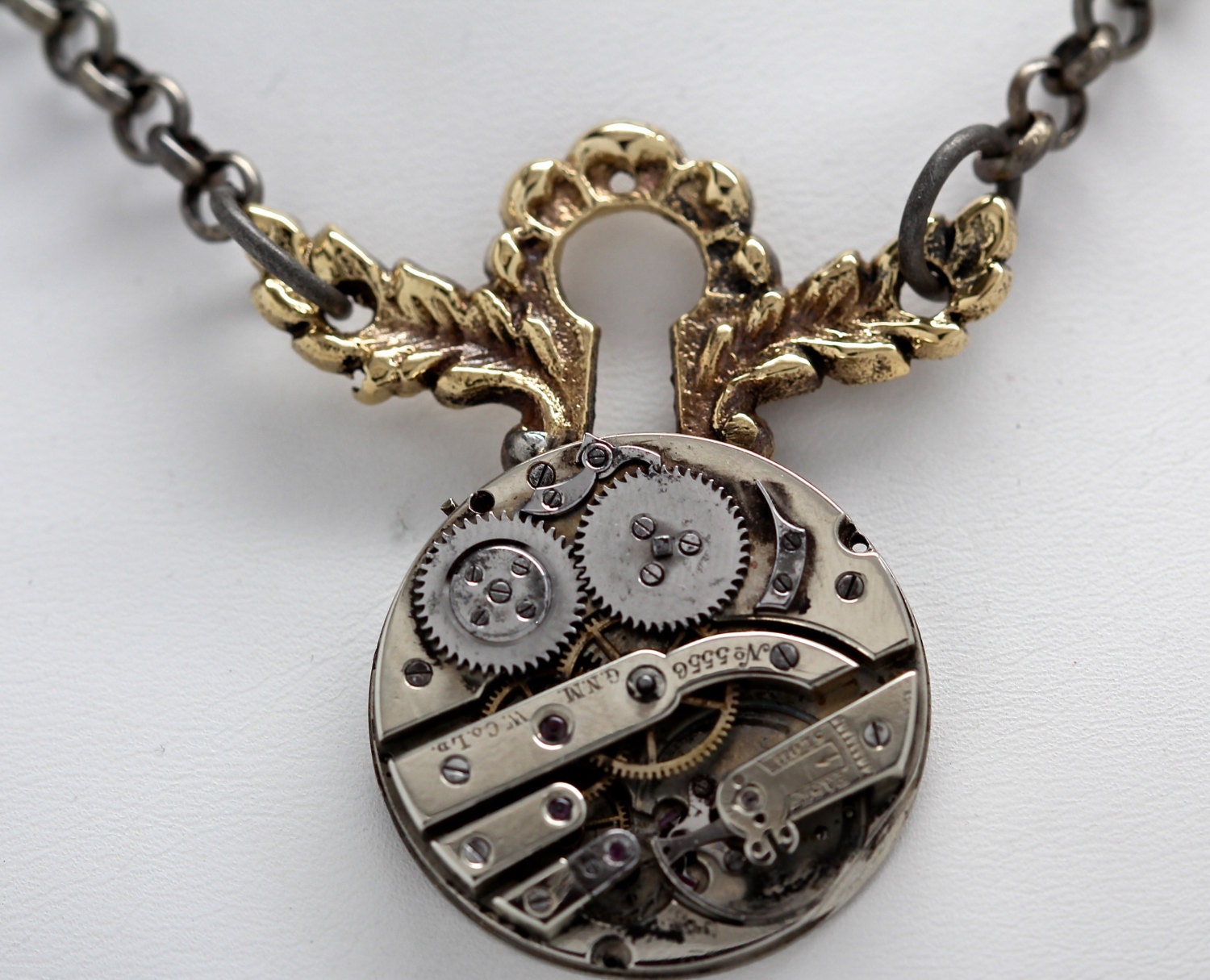 Pocket Watch Movement Necklace ooak made in NYC  Victorian winged key hole number two