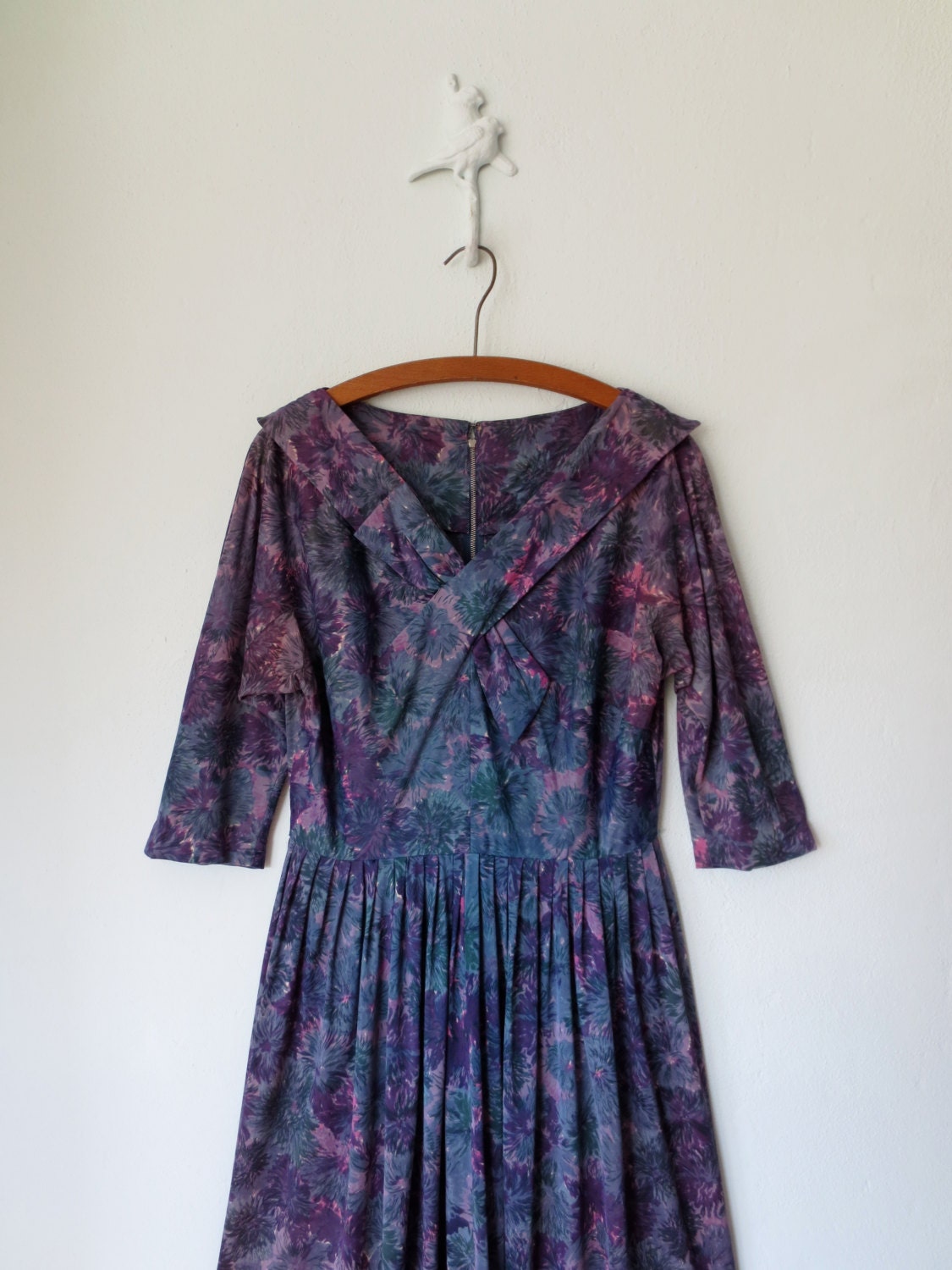 60's Amethyst Dress ... Vintage 1960's Impressionist Floral Frock ...