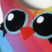 handmade owl pillow in rainbow, owl plush, stuffed owl, owl decor, owl cushion vintage fabric, eco friendly, upcycled