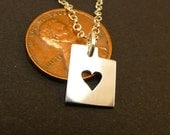 Tiny  UTAH State , sterling silver necklace , sterling silver chain, custom heart