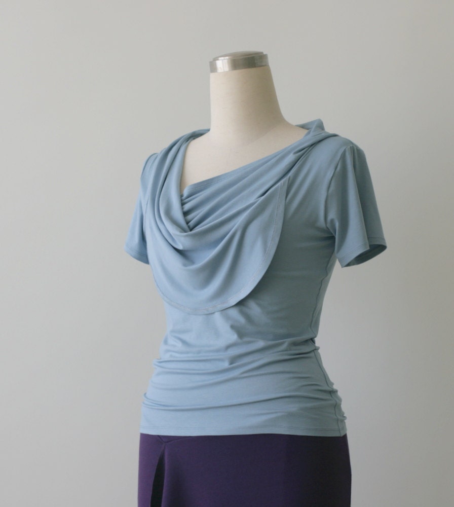 Summer hoodie top. Asymmetric hoodie top with short sleeve. Womens top. Made to measure womens clothing.