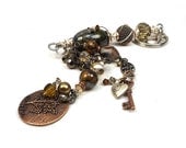 Hand Wrapped Embellished Whimsical Key Holder - shimmering brown and gray