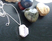 Druzy Agate Geode Slice Necklace - Large Quartz Formation, Light Lavender Chunky Agate on Sterling Silver