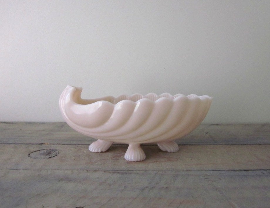 Shell Pink Milk Glass Bowl with Claw Feet