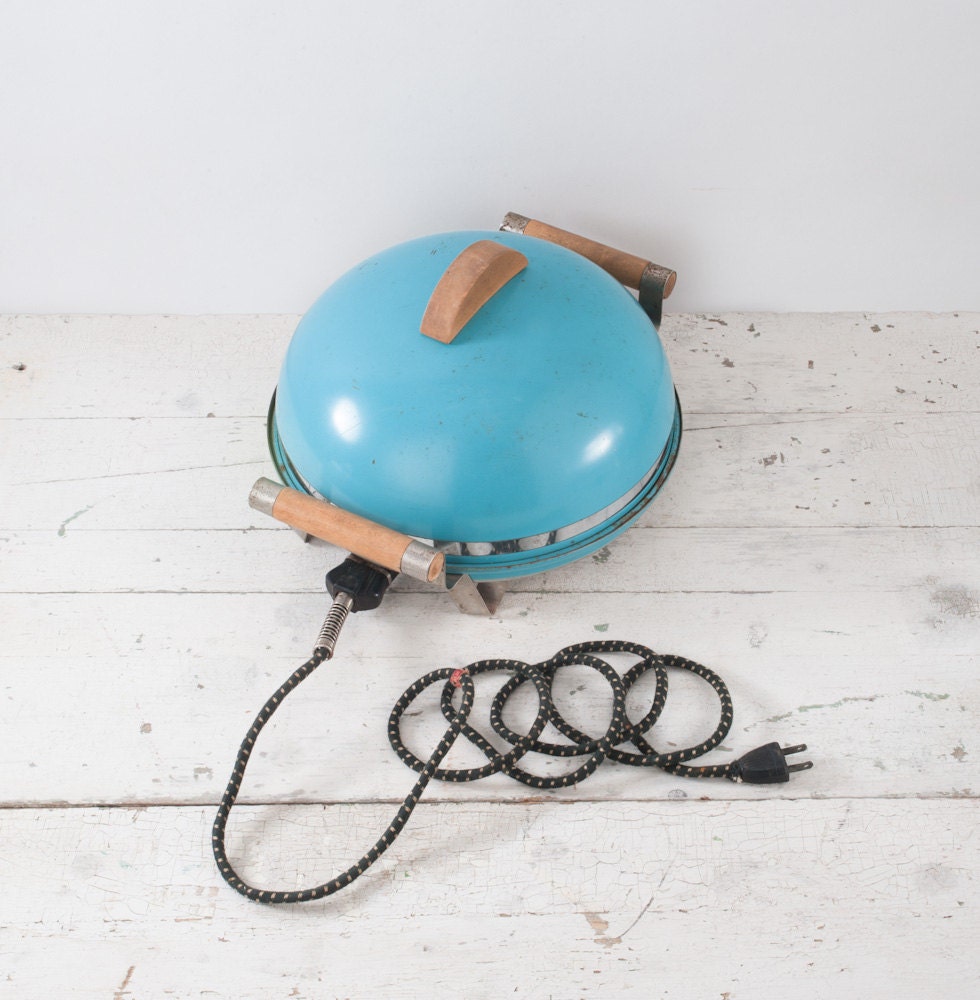 1950's Atomic Blue Warming Tray - Working Electric Bun Warmer - Jetsons Go Danish Modern Mid Century