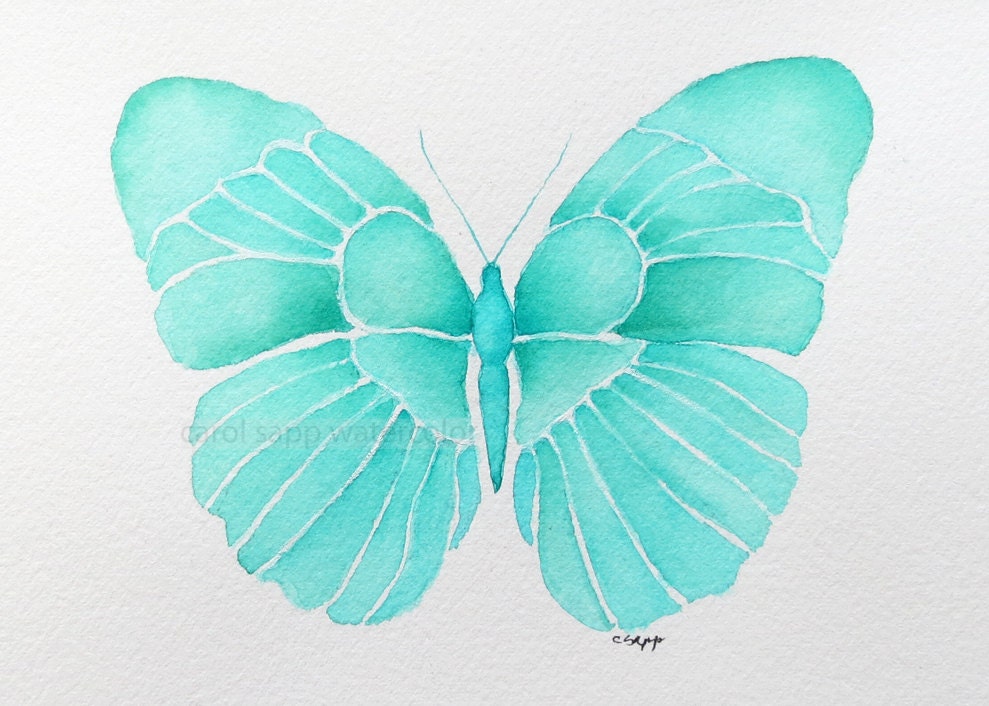 tiffany blue butterfly watercolor original 5" x 7"