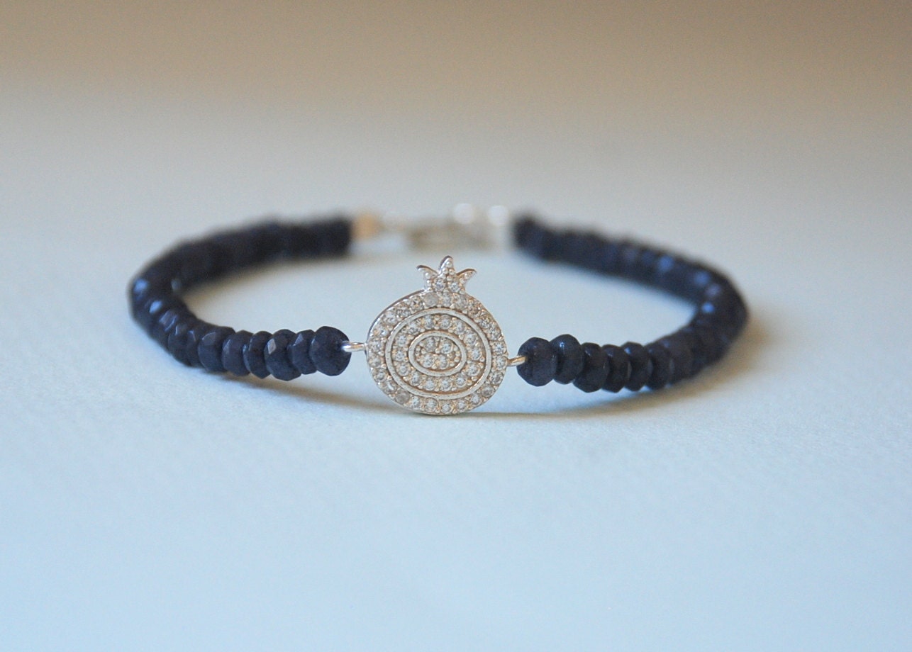 Sapphire Root Round Gemstone Swarovski Cyrstal Stone Pomegranate Sterling Silver Bracelet
