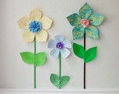 3d flower wall decal. girls room decor. fabric wall flowers. aqua and lime green fabric flower. baby shower gift. spring garden.
