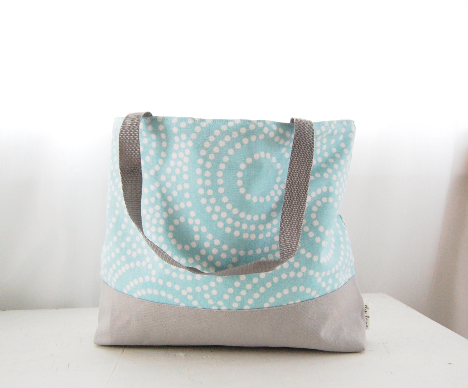 Large Blue and Grey Dotty Tote Bag