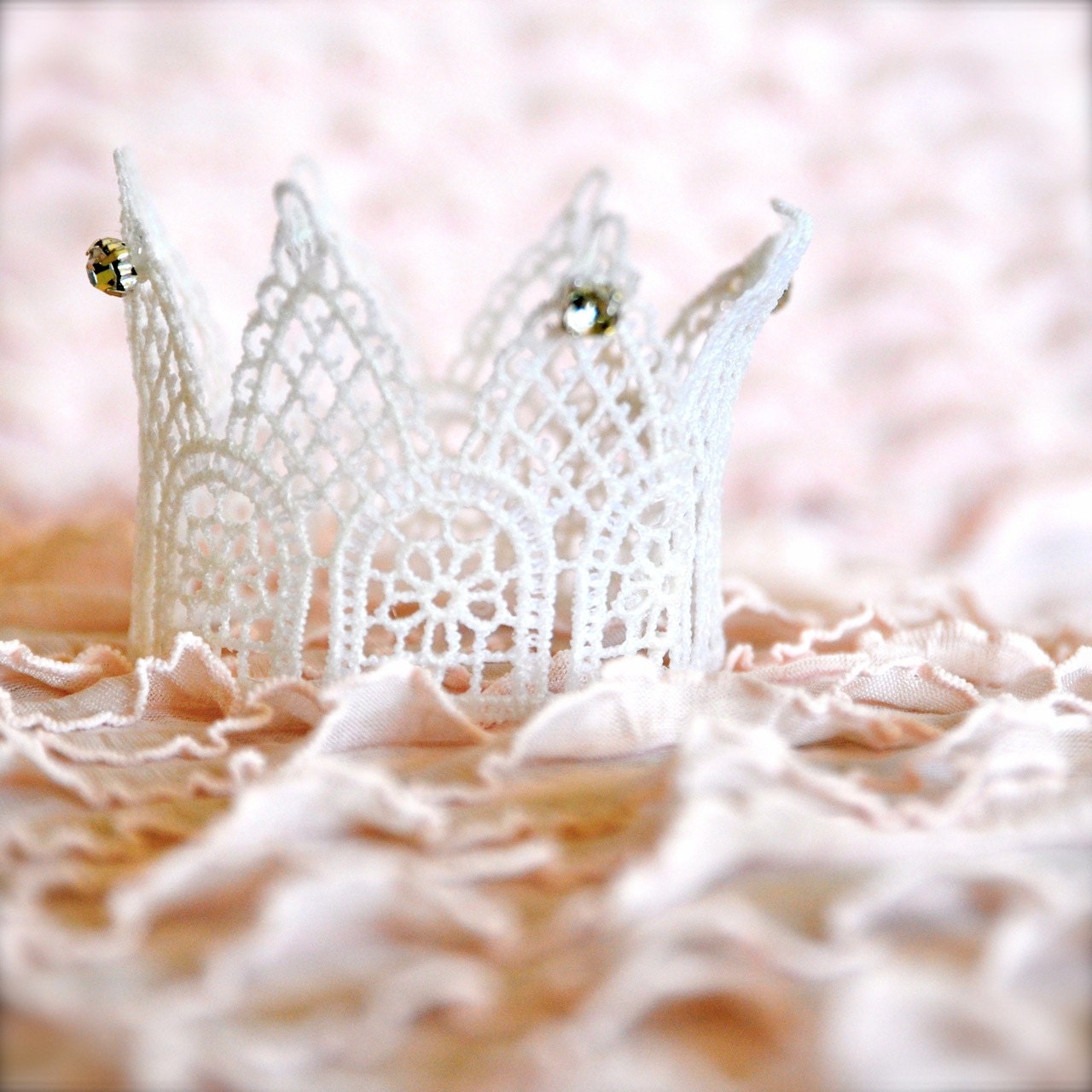 Newborn lace filigree jeweled crown. Storybook Princess Crown. Baby photo prop.