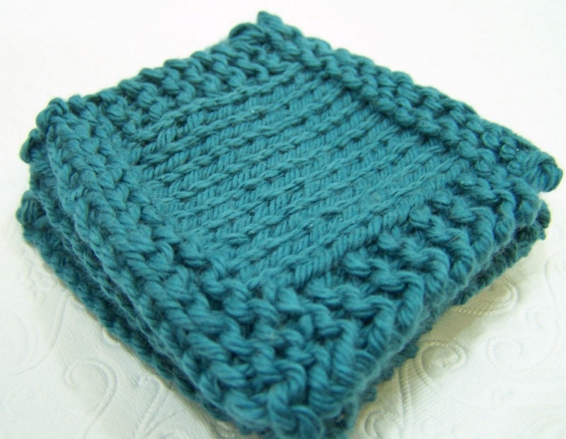 Pima Cotton Spa Mini Face Cloths, Hand Knit Face Scrubbies, Colorfast, Turquoise Teal Blue