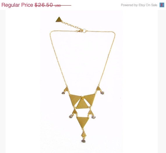 SUMMER SALE Triangle Geometric Statement Necklace - Brass Bib Pendant Necklace - Tiny Armor Collection