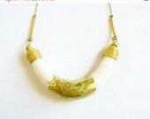 SUMMER SALE White Crescent Gold Dipped Necklace - gold gilded handmade polymer clay necklace - ELEMENTS Collection