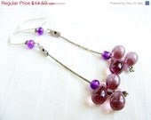 SUMMER SALE Purple Glass Drop Earrings - Pinot Noir