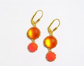 SUMMER SALE Orange Cabochon Dangle Earrings, Glass and Polymer Clay Earrings - Color Dot Collection - Handmade Statement Earrings