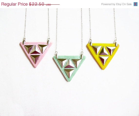 SUMMER SALE Triangle Pyramid Studded Necklace in Mint, Pink or Yellow - Color of Your Choice,