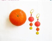 SUMMER SALE Statement Dangle Earrings in Red, Neon Orange, Yellow - Color Dot Collection - Handmade Polymer Clay Statement Earrings