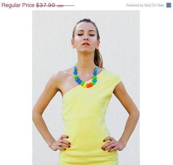 SUMMER SALE Neon Statement Necklace, Polymer Clay Gem Necklace in Blue Green Neon Orange Yellow, Gem Candy Collection