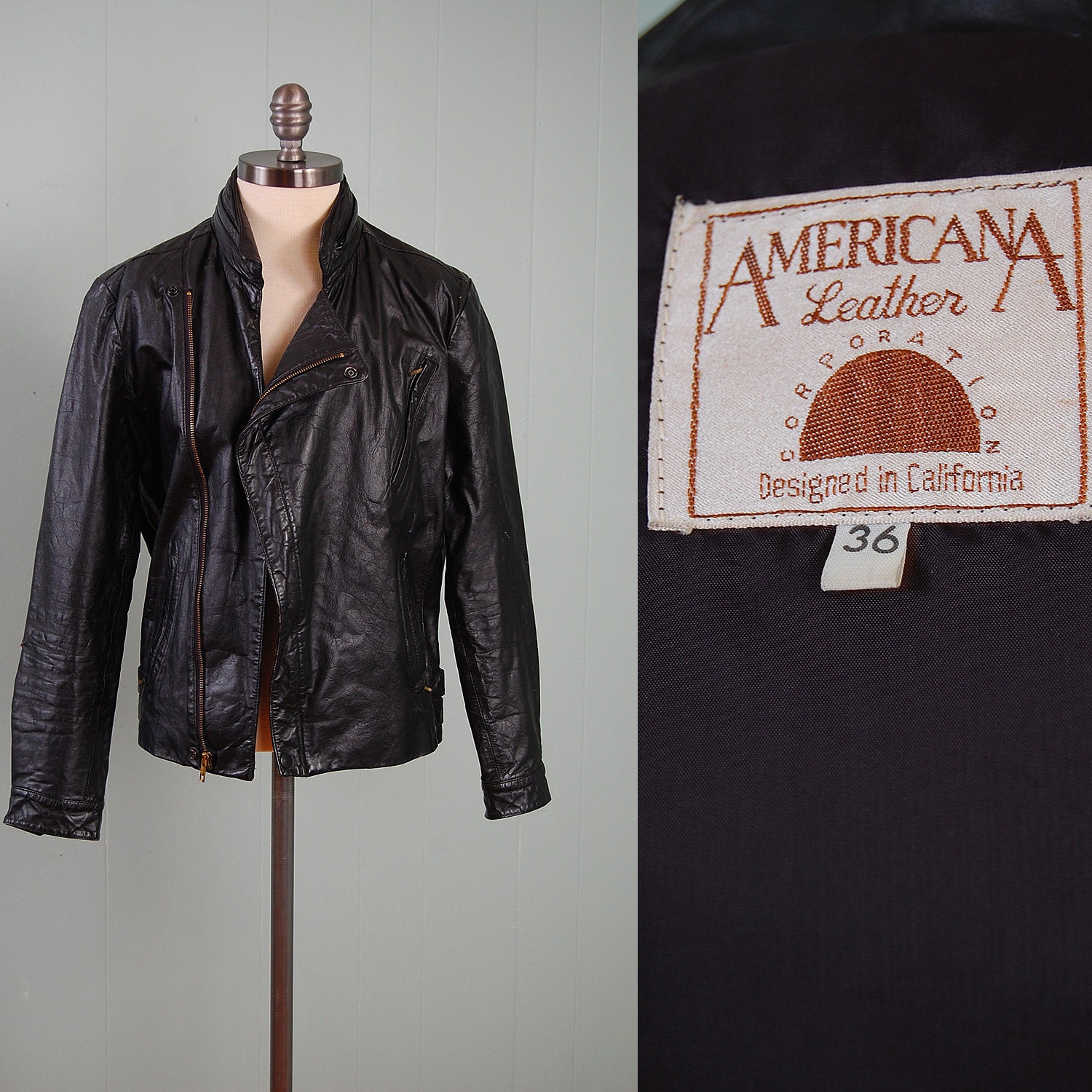 Vintage 70s 80s BEST black leather motorcycle jacket / Asymmetrical zip front / Optional hood / Unisex