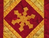 Quilted Winter Snowflake Table Runner Metallic Gold and Burgundy Maroon