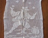 Vintage Hand Filet Crochet Lace Panel - Runner Doily Juggler Circus