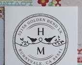 Custom Rubber Address Stamp - Great Wedding Gift - Eco Mount -Two Birds Round