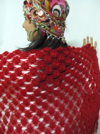Red shawl -dark red shawl Crochet shawl ..wedding bridal shawl,