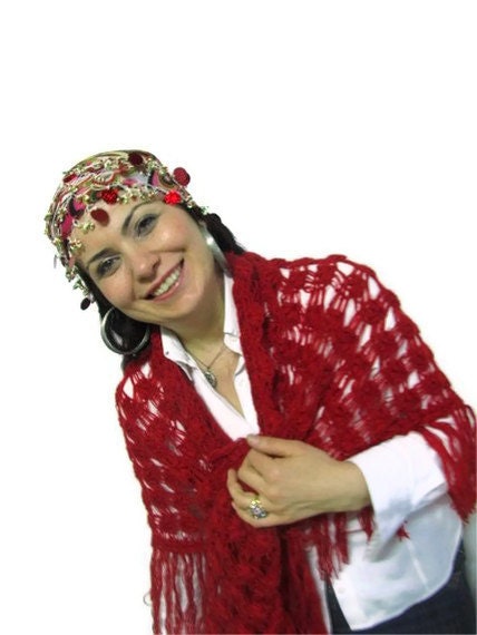 Red shawl -dark red shawl Crochet shawl ..wedding bridal shawl,