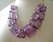 Eggplant Purple Acrylic Necklace.  Gold.