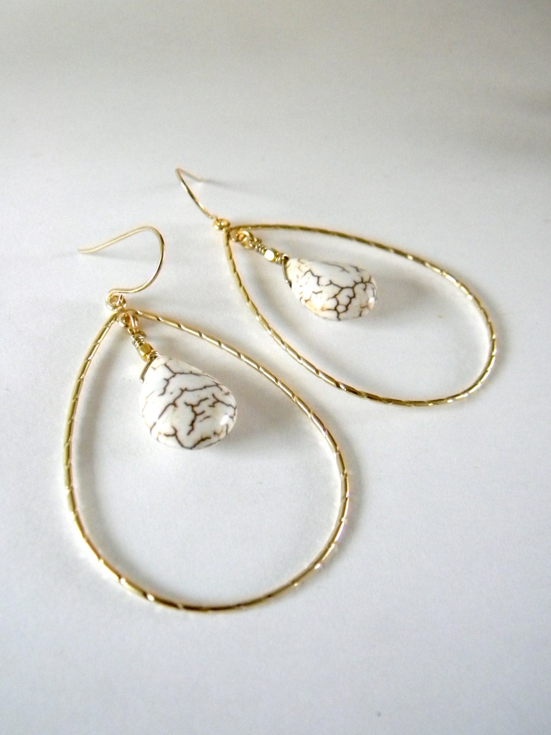 White Turquoise and Gold Earrings.