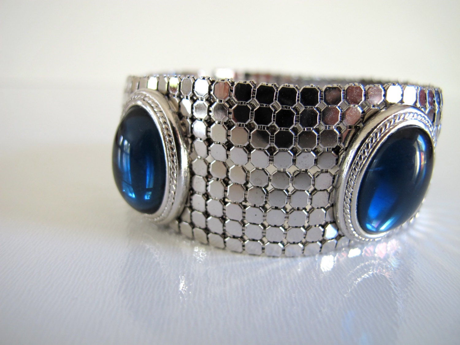 Vintage Meshed Silver & Stone Bracelet