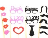 SAVE THE DATE Custom Wedding Date Glasses Photo Booth Props Set of 16  Save The Date Personalized Wedding Date Glasses Bride and Groom
