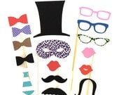 Photobooth Props Party Pack Set of 16 Wedding Photo Booth Props Party Photo Props Decorations Party Supplies Masks Glasses Mustache