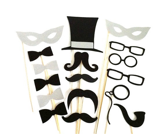 Photo Both Props Party Pack of 17 Wedding Photo Booth Props Party Photo Props Party Decorations Party Supplies Masks Glasses Mustache Silver