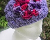 Crocheted Headwarmer Headband Lavender with Multicolored Flower