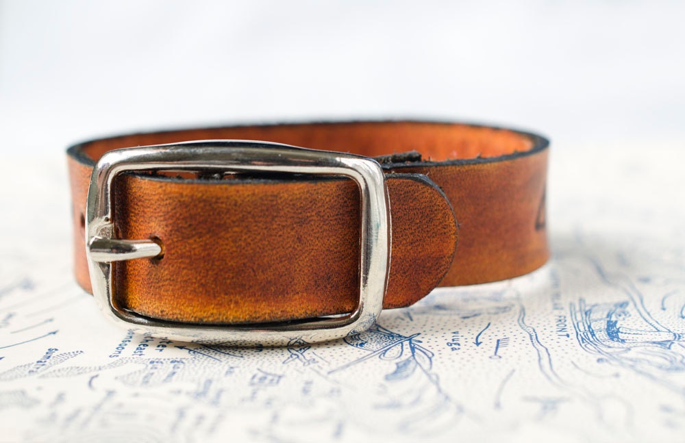 Latitude and Longitude Leather Cuff with Adjustable Buckle