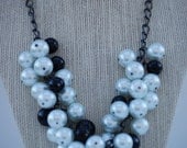 Black and White Pearl Necklace with Hematite chain Jewelry
