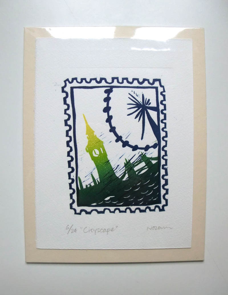 London cityscape linocut print -handprinted limited edition