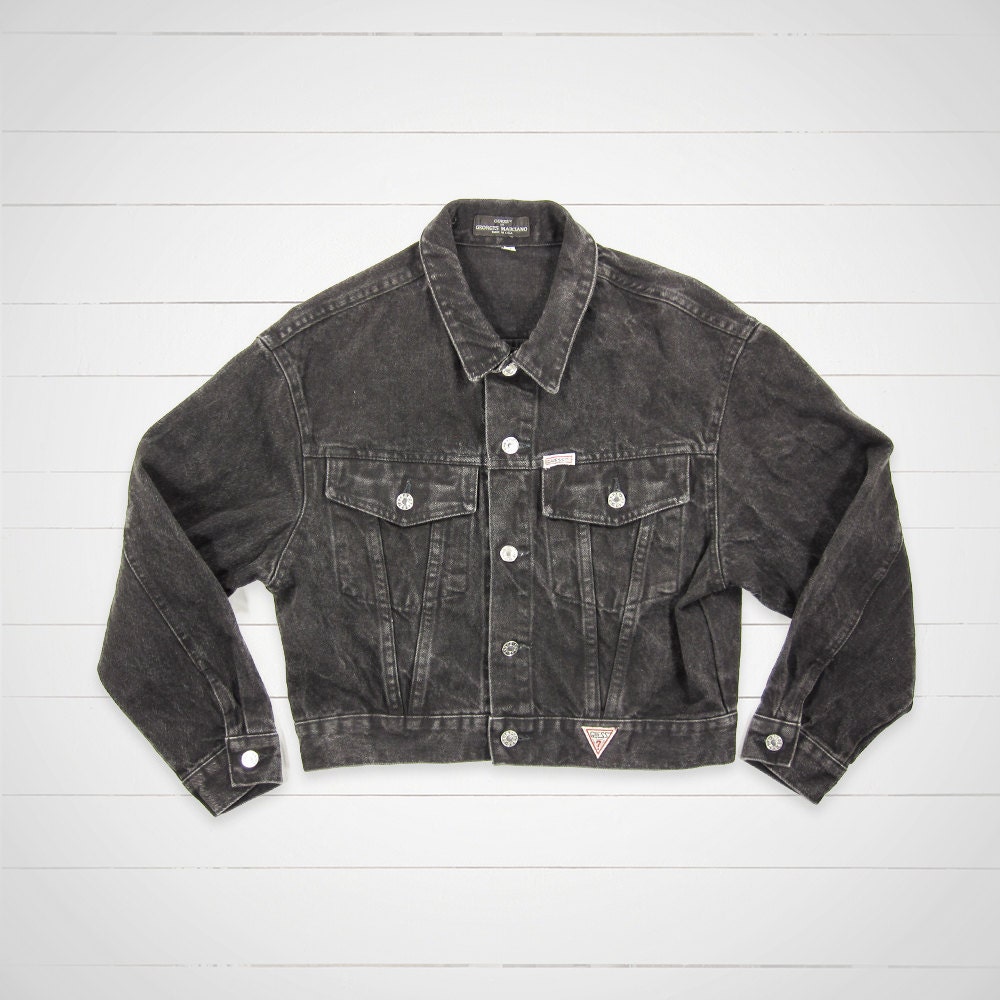 80s Vintage Guess Denim Jacket /  Black Guess by Georges Marciano Jean Jacket / Hipster Urban Outfitters Style