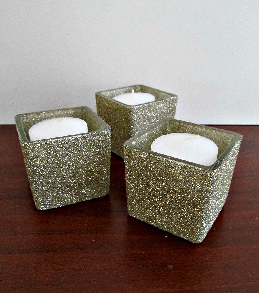 Glitter Votive Holders - Set of 3 - White Gold