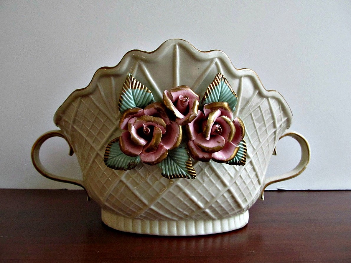 Double Handled Rose Vase/Bowl in Capodimonte Style