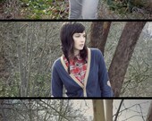 Boyfriend sweater -  slouchy oversized dark grey cardigan for women, preppy urban heart shaped elbow patches - small