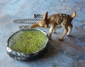 Green Moss Necklace. Sterling Silver Chain. Earth Goddess. Woodland Moss Botanical Jewelry