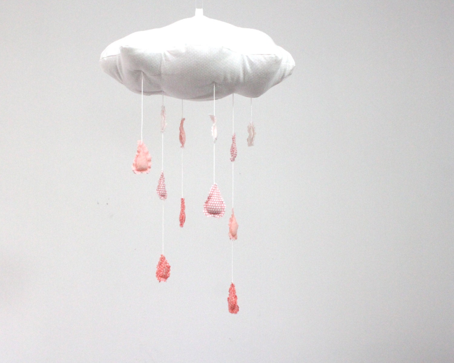 Pink Ombre Cloud Mobile - "Fade into you" fabric sculpture in peach, coral, pale pink, white