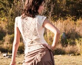 Sale - WHITE RAZZLE TOP - Steampunk Pearl Blouse - Cabaret Couture shirt Wedding Bride Burning man- Size Medium