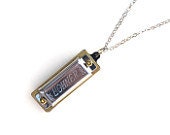 Unisex NECKLACE Hohner Harmonica. PLAYS. Blues Jazz Rock n Roll, ball silver chain, musician.for him or her