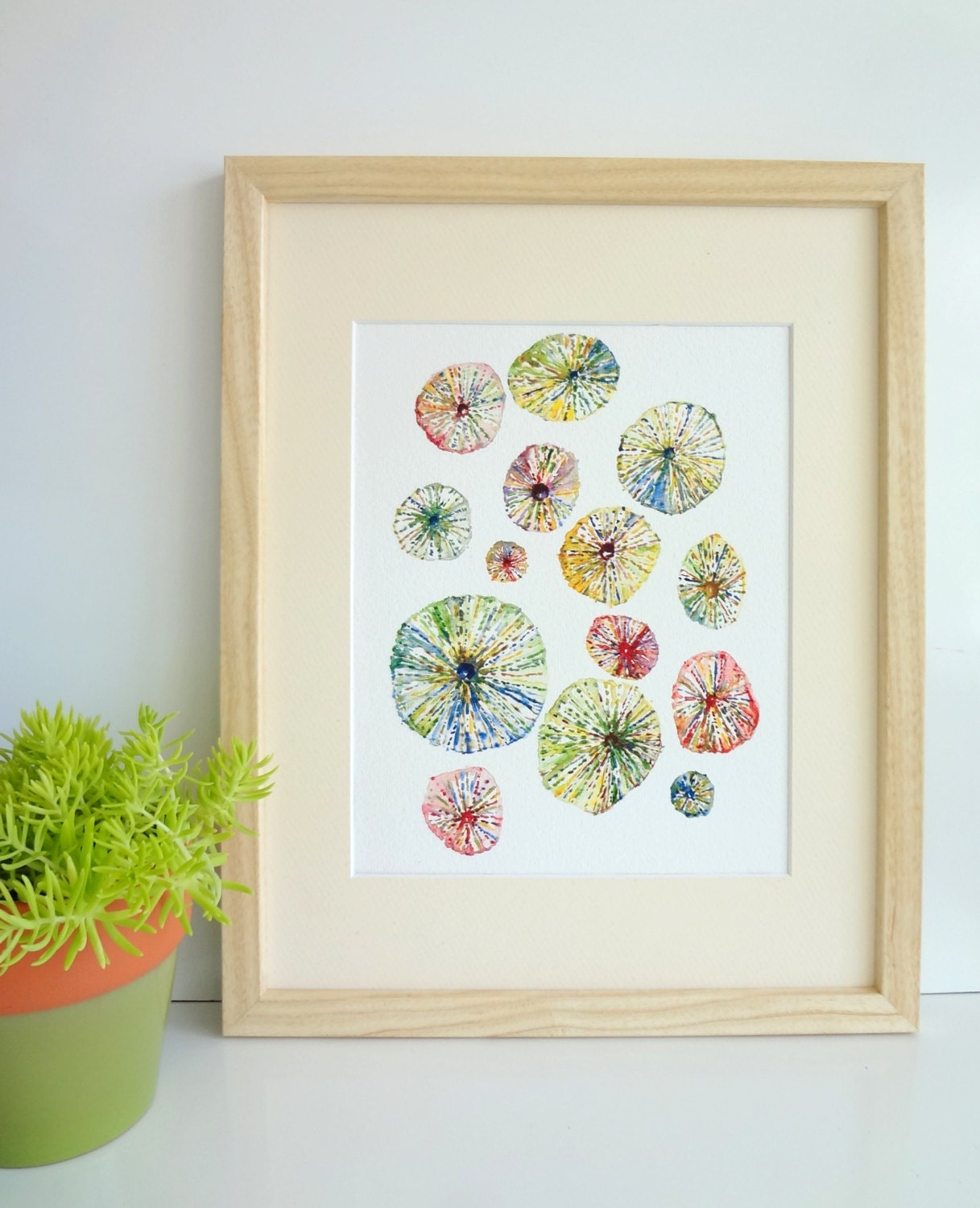 Sea Urchins Abstract Watercolor, Fine Art Print 8.5x11
