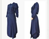 SALE EISENBERG ORIGINALS Vintage 1940s Midnight Blue Bias Cut Dress